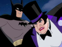 The Penguin (Minnie Driver) lashes out at Batman (Hamish Linklater) in Batman: Caped Crusader Season 1 Episode 1 "In Treacherous Waters" (2024), Amazon Prime