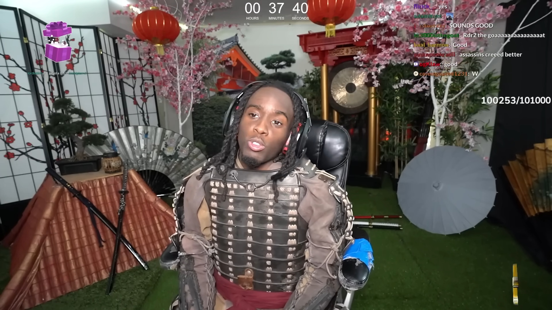 Kai Cenat dresses up in full samurai garb for his first playthrough of 'Ghost of Tsushima' (2023, Kai Cenat Live