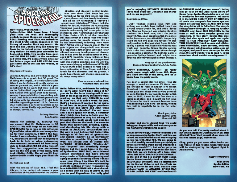 The letters page to Amazing Spider-Man Vol. 6 #57 (2024), Marvel Comics