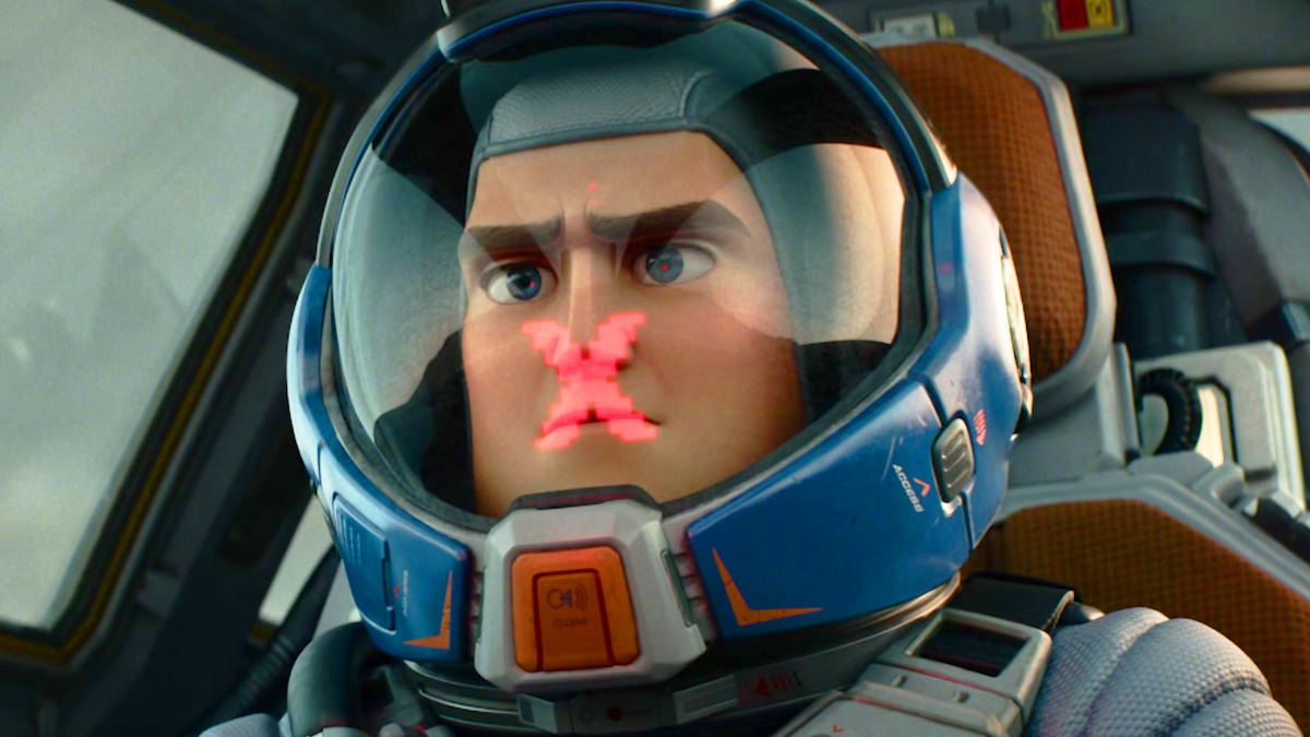 Buzz (Chris Evans) prepares for a risky test flight in Lightyear (2022), Pixar Animation Studios