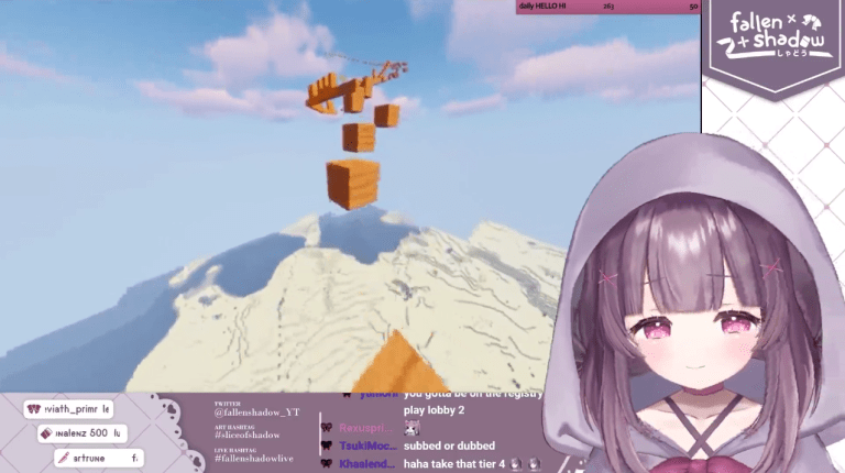 FallenShadow takes on a platforming challenge in Minecraft on Twitch