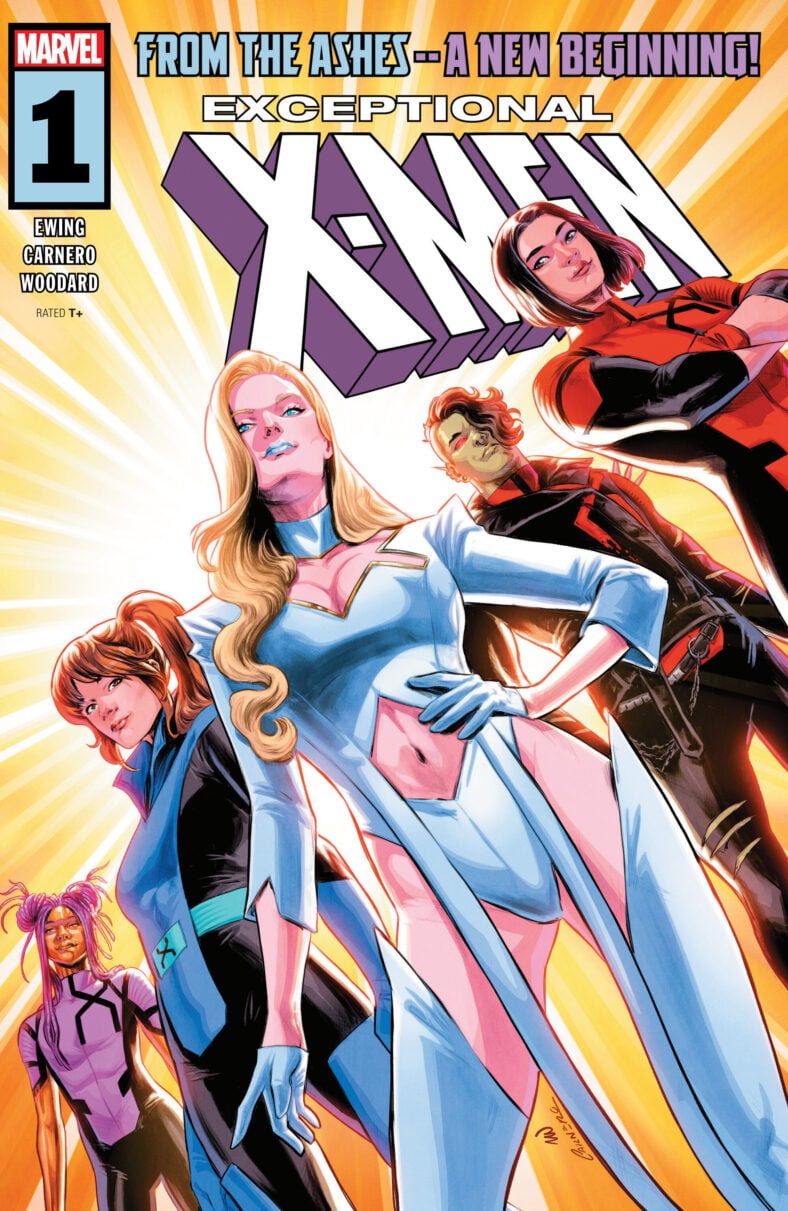 A new generation of mutants assemble on Carmen Carnero and Nolan Woodard's cover to Exceptional X-Men Vol. 1 #1 (2024), Marvel Comics