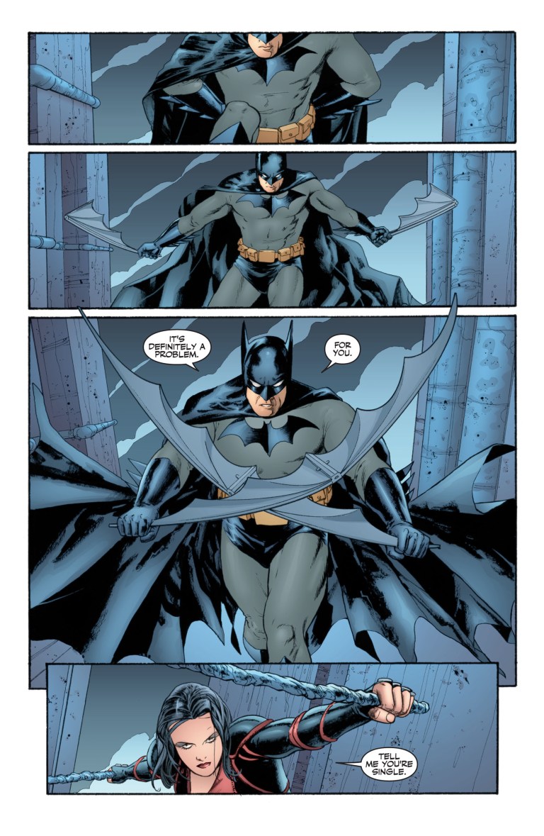 Batman prepares to cross swords with Jakita in Planetary/Batman: Night on Earth (2003), DC. Words by Warren Ellis, art by John Cassaday, David Baron, Wes Abbott, and Comicraft.