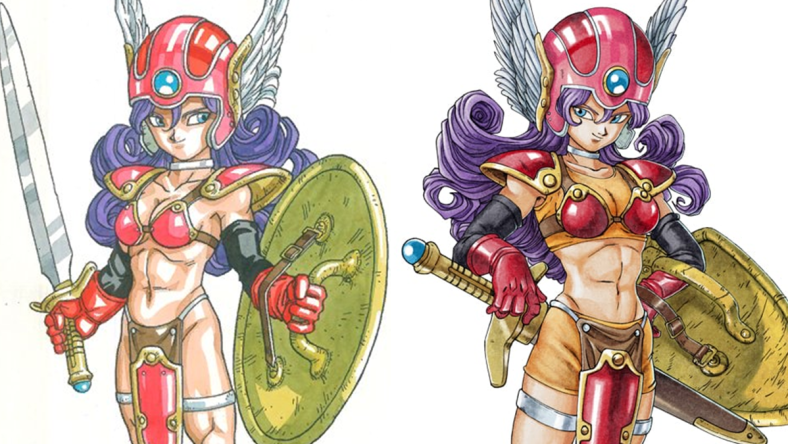 The female Warrior, as illustrated by Akira Toriyama for Dragon Quest III (1988), Enix / The female Warrior as she appears in Dragon Quest III HD-2D Remake (2024), Square Enix