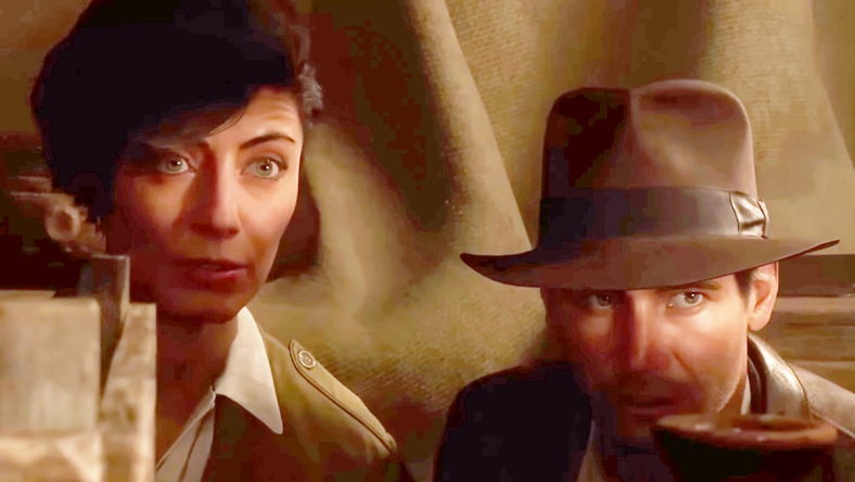 Gina Lombardi (Alessandra Mastronardi) and Indy (Troy Baker) take a stealth approach in Indiana Jones and the Great Circle (2024), MachineGames