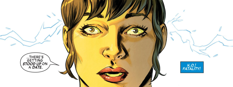 Kitty Pryde assumes she's been stood-up in Exceptional X-Men Vol. 1 #1 (2024), Marvel Comics. Words by Eve Ewing, art by Carmen Caernero, Nolan Woodard, and Joe Sabino.