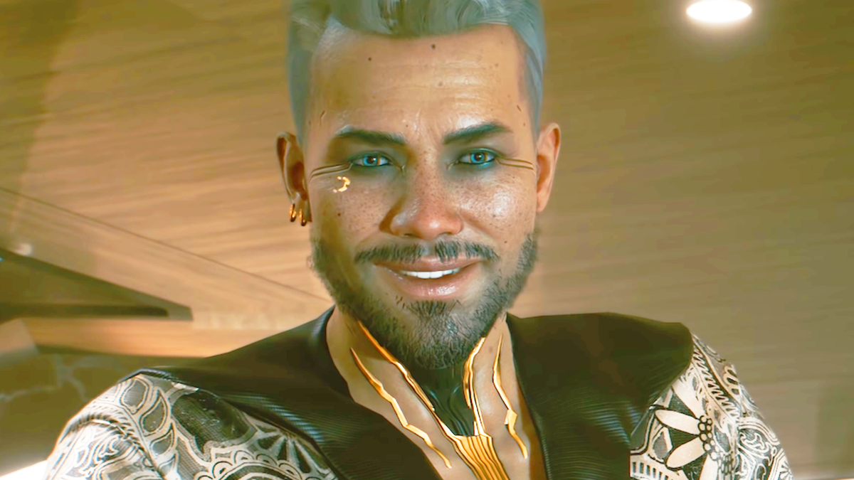 Kenny Eurodyne (Matthew Yang King) flashes a smile in Cyberpunk 2077 (2020), CD Projekt Red