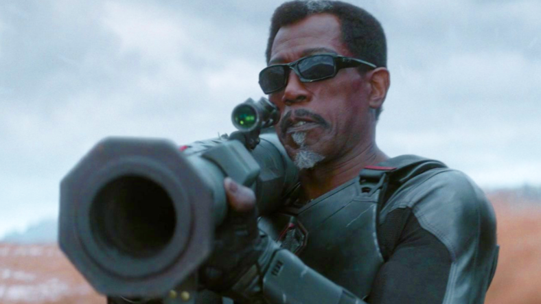 Blade (Wesley Snipes) is ready to rock against Cassandra Nova (Emma Corrin) in Deadpool & Wolverine (2024), Marvel Entertainment