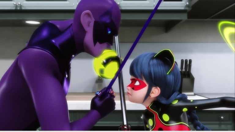 Hawk Moth fighting with Ladybug in Recreation -Miraculous Tales of Ladybug and Cat Noir Season 6-Netflix