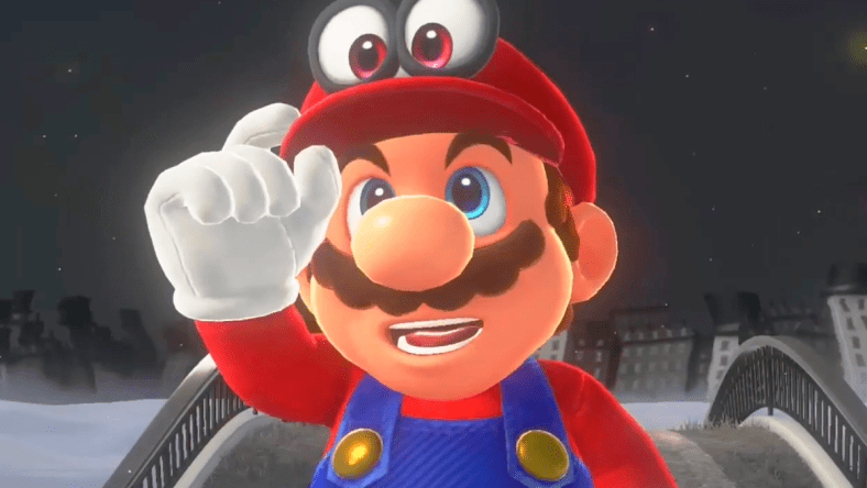 Mario (Charles Martinet) teams up with Cappy (Shohei Komatsu) in Super Mario Odyssey (2017), Nintendo