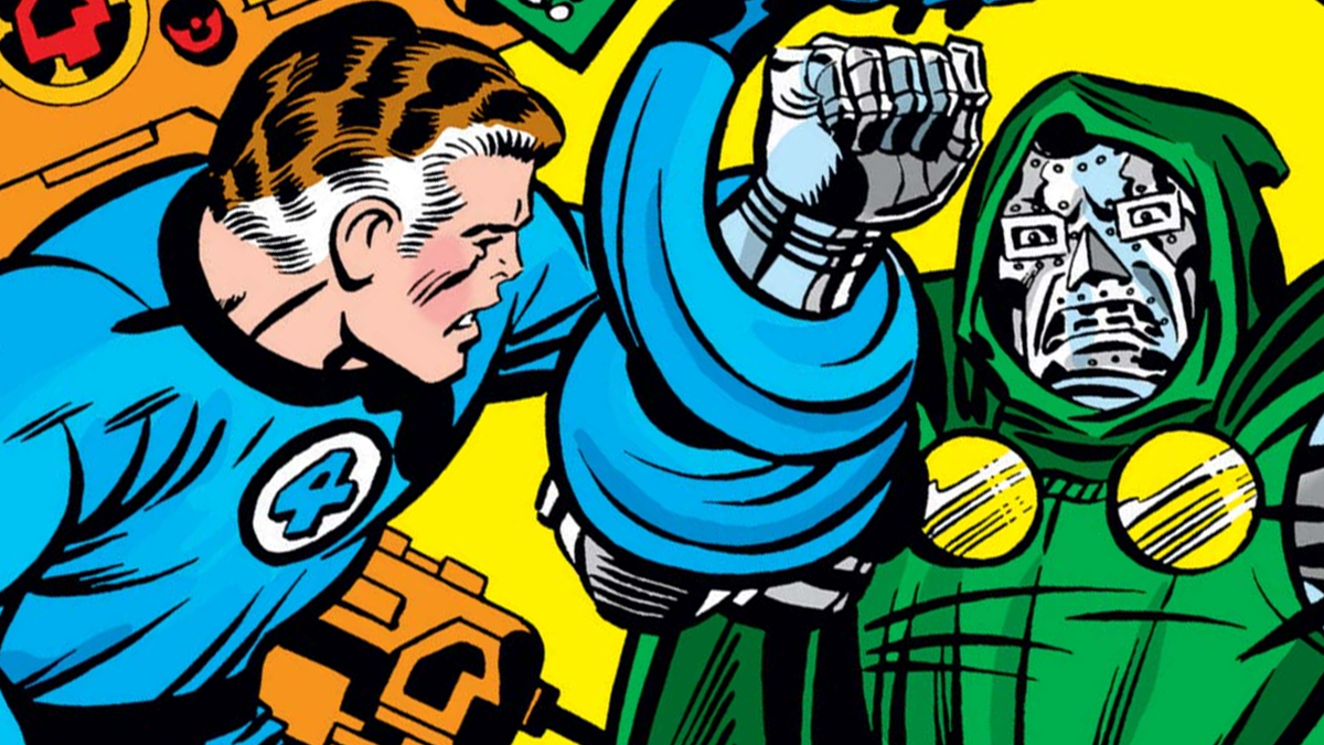 Reed Richards tangles up Doctor Doom on Jack Kirby, Joe Sinnott and Gaspar Saladino's cover to Fantastic Four Vol. 1 #200 "When Titans Clash!" (1978), Marvel Comics