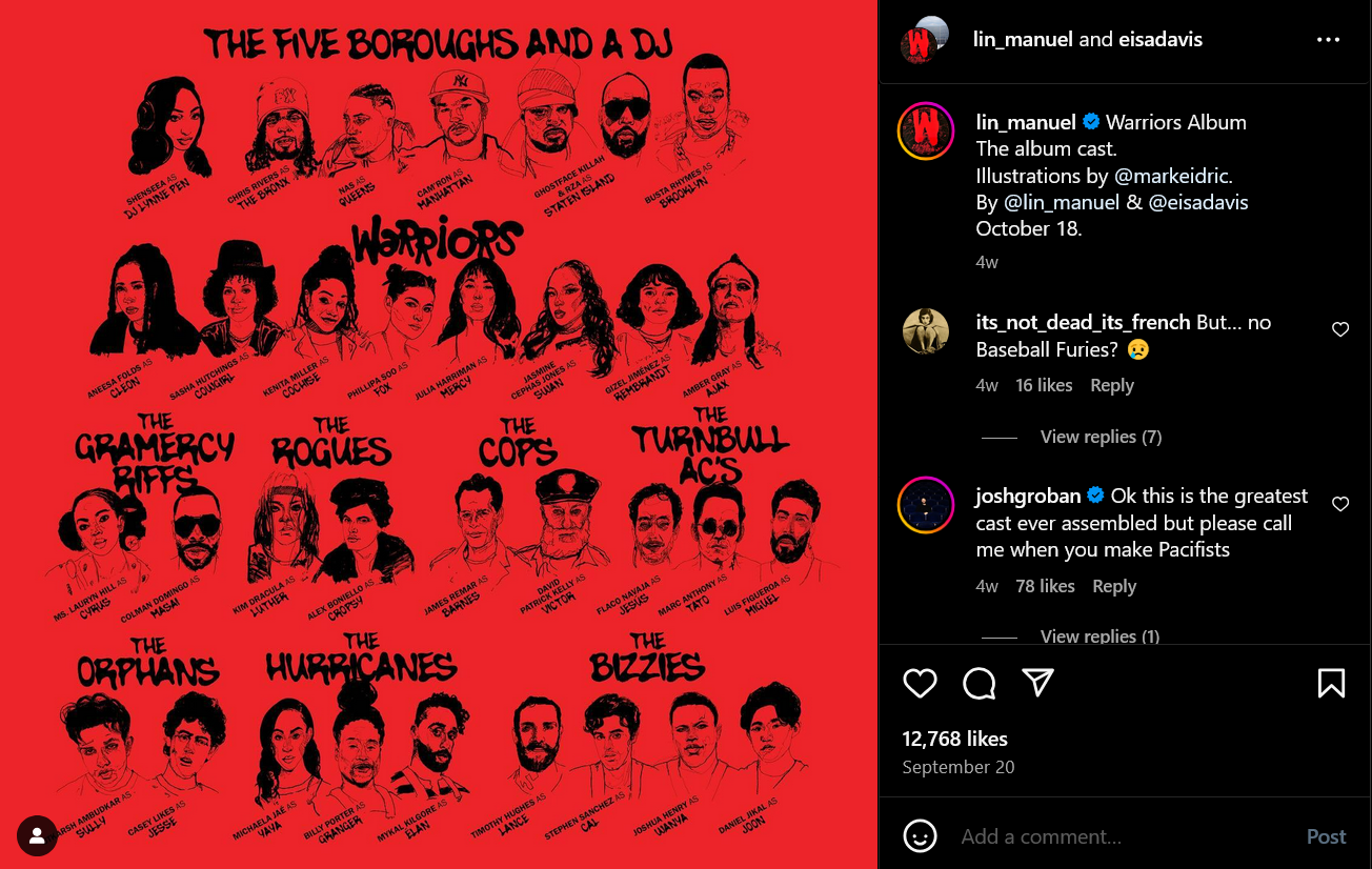 Lin-Manuel Miranda and Eisa Davis reveal the cast of his 'Warriors' album