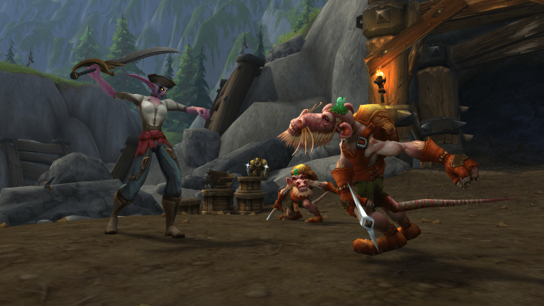 A player shows kobolds how a pirate fights in World of Warcraft: The War Within (2024), Blizzard Entertainment