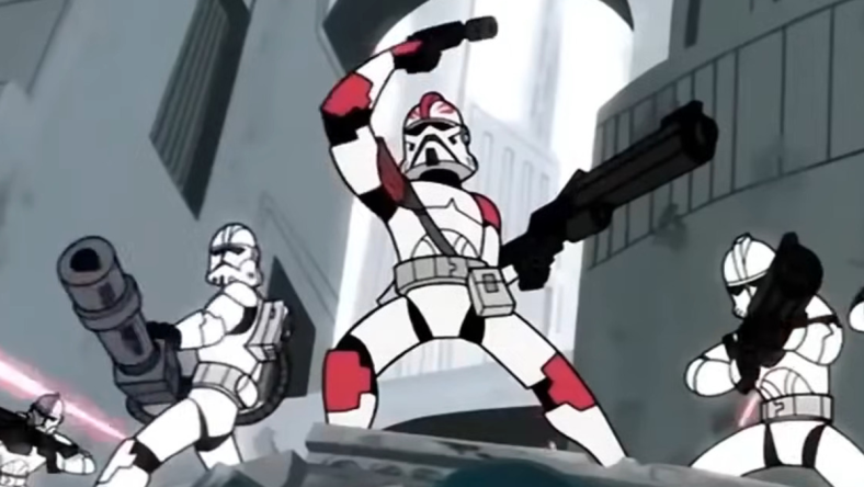 Captain Fordo (André Sogliuzzo) and his troops defend Sector Four in Star Wars: Clone Wars Chapter 23 (2005), Lucasfilm