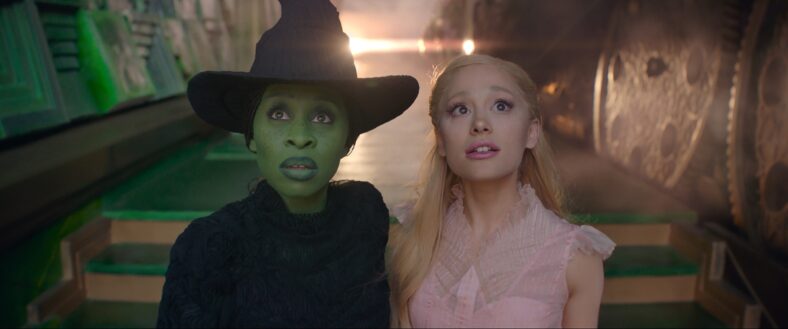 L to R: Cynthia Erivo is Elphaba and Ariana Grande is Glinda in WICKED (2024), Universal