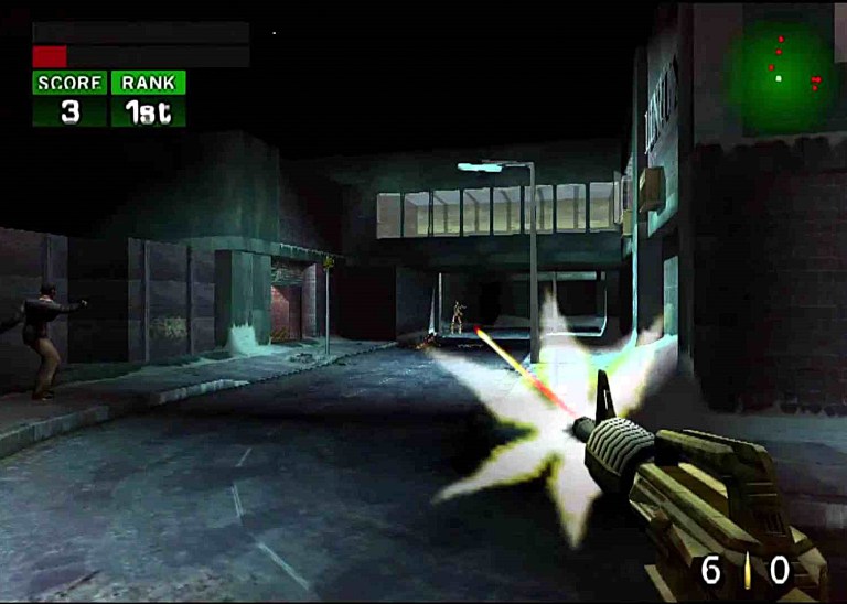 Free for all zombie themed deathmatch on "Streets". TimeSplitters (2000), Eidos Interactive.