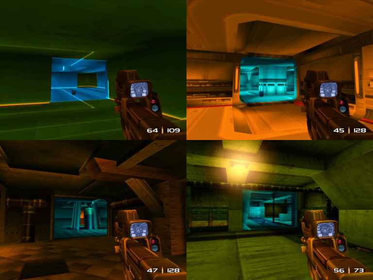 Custom built map seen in 4 different themes in TimeSplitters 2 (2002), Eidos Interactive. 