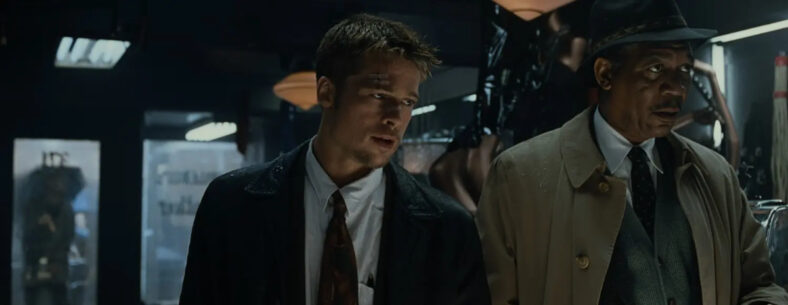 Mills (Brad Pitt) and Somerset (Morgan Freeman) in Se7en 4K(2025), Warner Bros. IMAX Screenshot