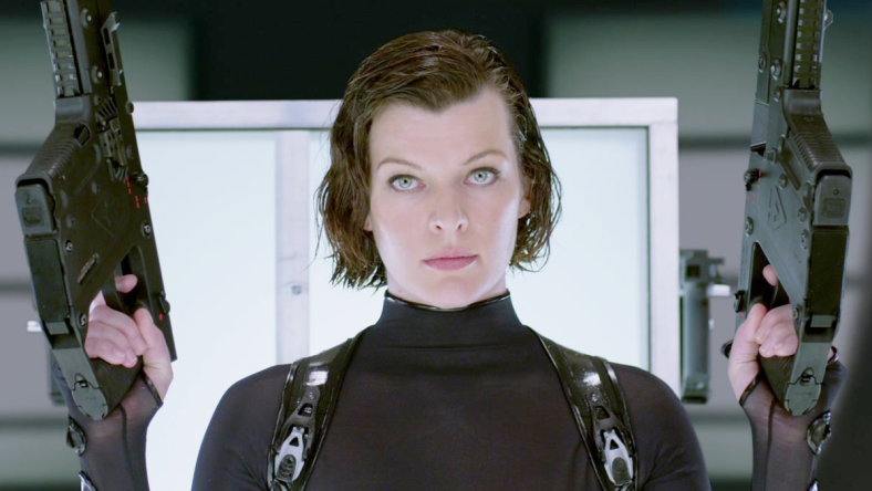 Alice (Milla Jovovich) tells Wesker (Shawn Roberts) that she's coming for him in Resident Evil: Retribution (2010), Sony Pictures