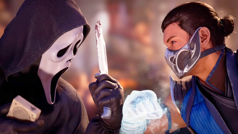 Ghostface (Roger Jackson) comes calling for Sub-Zero (Kaiji Tang) in Mortal Kombat 1 (2022), Warner Bros. Games