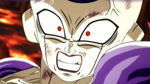 Frieza (Ryūsei Nakao) realizes he's made a terrible mistake by trying to cheap-shot Goku (Masako Nozawa) in DRAGON BALL: Sparking! ZERO (2024), Bandai Namco