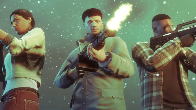 A trio of players attempt to eradicate the undead from the Ludendorff Cemetery in Grand Theft Auto Online (2013), Rockstar Games