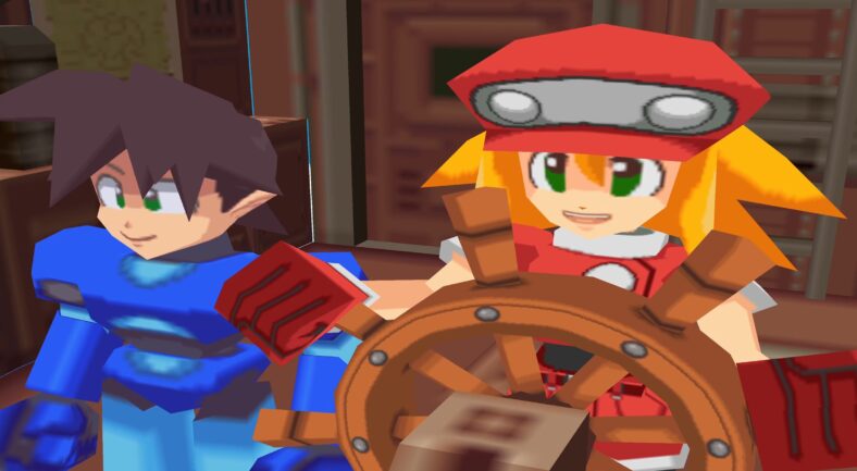 Mega Man (Mayumi Tanaka) and Roll (Keiko Yokozawa) reflect on the success of their most recent dig in Mega Man 64 (2000), Capcom