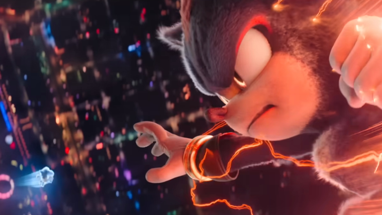 Shadow (Keanu Reeves) and Sonic (Ben Schwartz) come to blows in Sonic the Hedgehog 3 (2024), Paramount Pictures