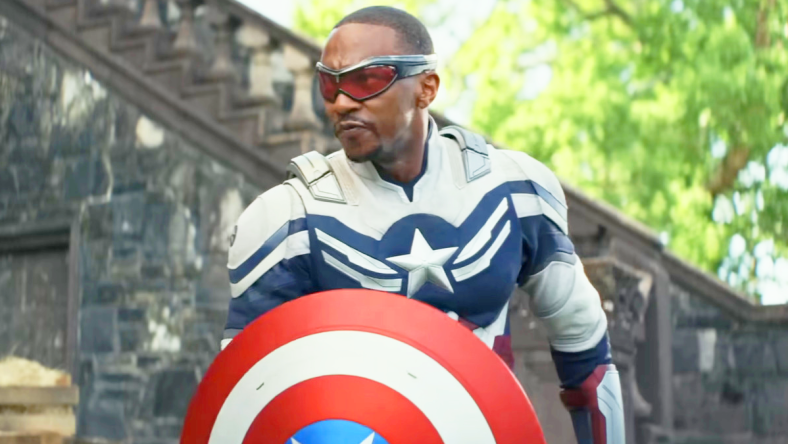 Sam Wilson (Anthony Mackie) lands ahead of his own sonic boom in Captain America: Brave New World (2025), Marvel Entertainment