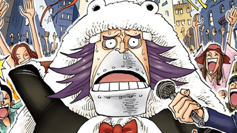 Wapol is a bit shocked at his toy factory's success on Eiichiro Oda's cover story to One Piece Chapter 256 'Wyper the Berserker' (2000), Shueisha. Words and art by Eiichiro Oda.