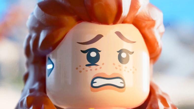 Aloy (Ashly Burch) realizes she may be in over her head in LEGO Horizon Adventures (2024), Guerilla Games