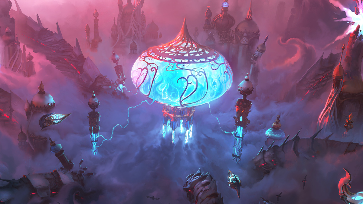 Kaladesh finds itself under assault by the Phyrexians via Card #234, Magic: The Gathering - March of the Machine (2023), Wizards of the Coast. Art by Leon Tukker.