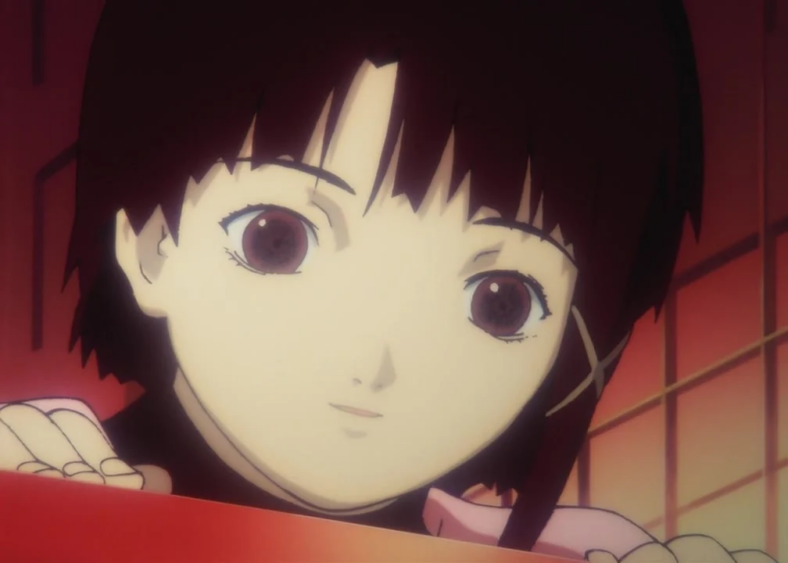 Lain (Kaori Shimizu) looks over her new reality in Serial Experiments Lain Episode 13 "Layer 13" (1998), Triangle Staff