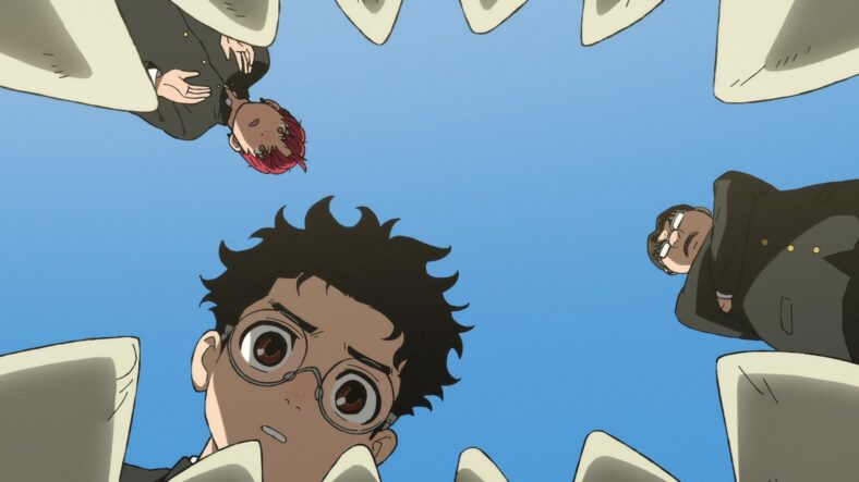 Ken (Natsuki Hanae), Kinta (Daichi Fujiwara), and Jiji (Kaito Ishikawa) prepare to unmask their kaiju foe in Dandadan Episode 24 "Clash! Space Kaiju vs. Giant Robot!" (2025), Science Saru