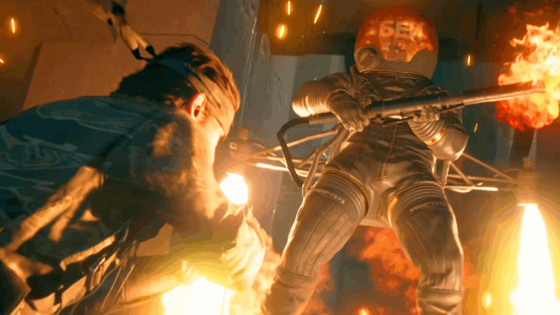 Naked Snake (Akio Ōtsuka) meets The Fury's (Masato Hirano) flames in Metal Gear Solid Δ: Snake Eater (2025), Konami