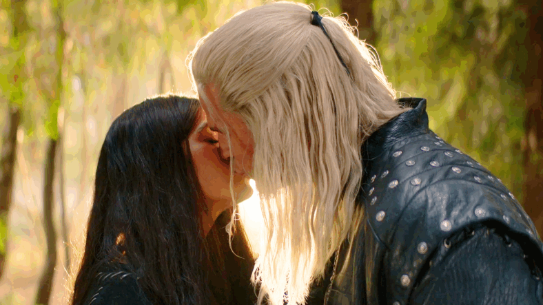 Yennefer (Anya Chalotra) and Geralt (Liam Hemsworth) share a kick before parting ways in The Wticher Season 4 Episode 7 "What I Love I Do Not Carry" (2025), Netflix