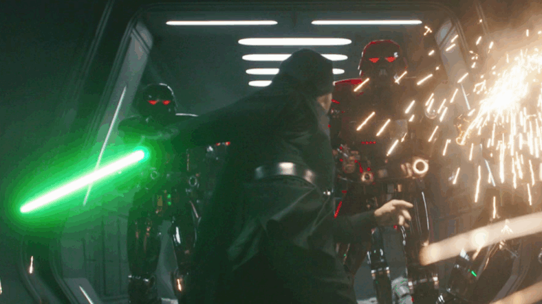 Luke Skywalker (Mark Hamill) faces down a cadre of Dark Troopers in The Mandalorian Season 2 Episode 8 "Chapter 16: The Rescue" (2020), Disney/Lucasfilm