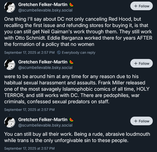DC's 'Red Hood' Vol. 1 writer Gretchen Felker-Martin calls out DC's editorial double-standards.