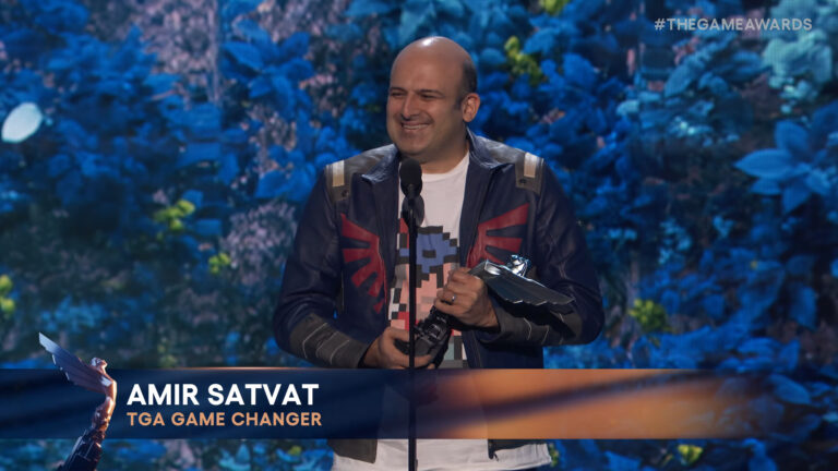 Tencent Buisness Development Director Amir Satvat thanks Geoff Keighly for honoring him with the first-ever TGA Game Changer award at The Game Awards 2024