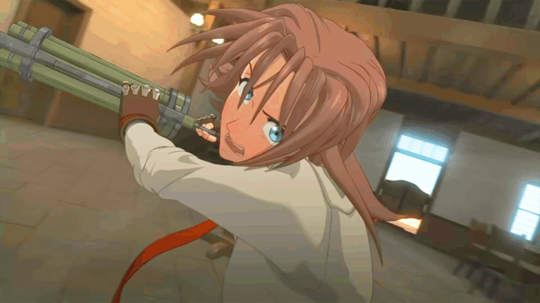 Milly Thompson (Chika Ayamori) busts through in Trigun: Stargaze (2026), Orange