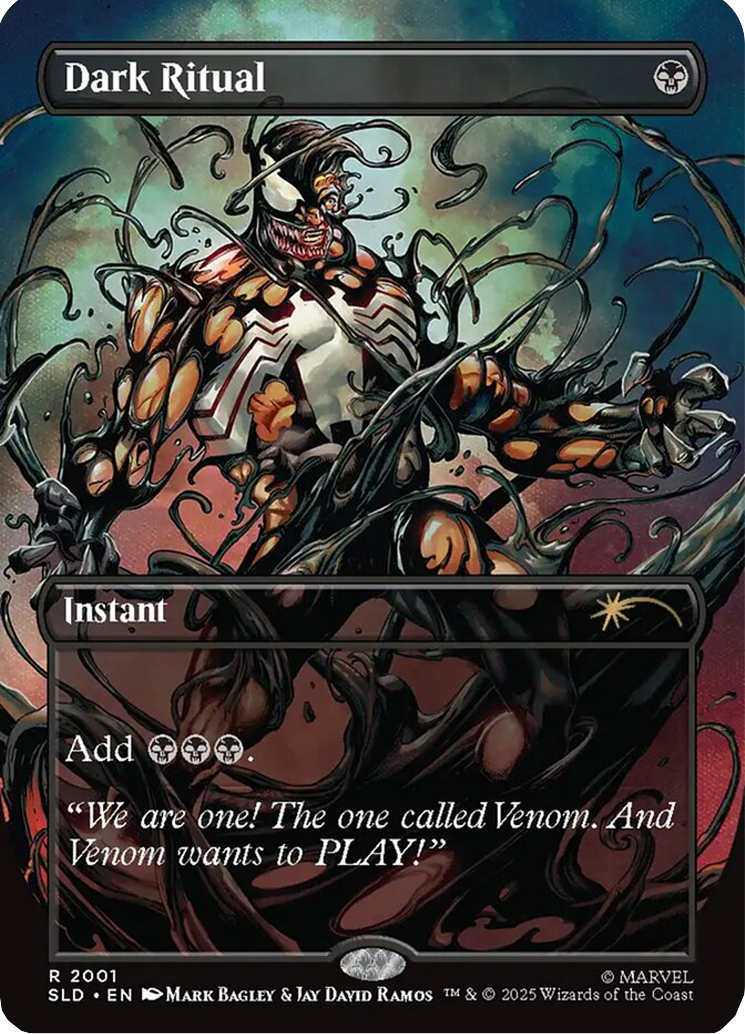 Eddie Brock unleashes his other half via Dark Ritual (Card #2001), Magic: The Gathering - Secret Lair Drop (2025), Wizards of the Coast. Art by Mark Bagley & Jay David Ramos. MTG