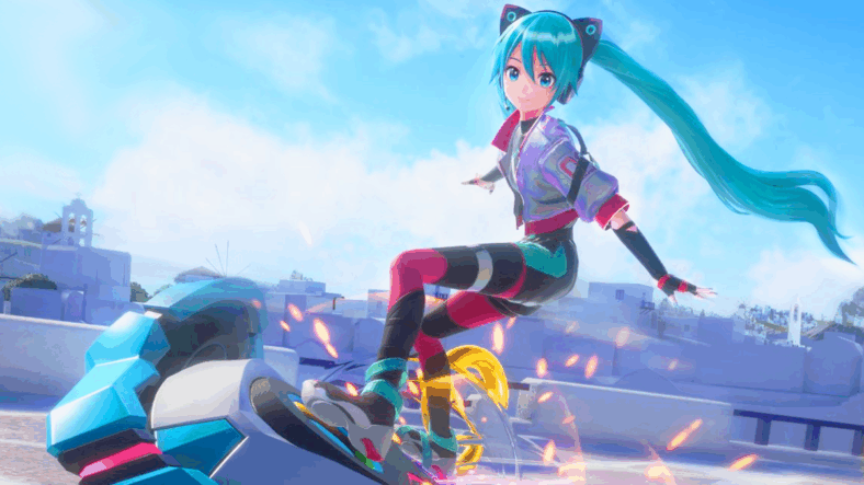 Hatsune Miku (Saki Fujita) cuts through in Sonic Racing: CrossWorlds (2025), SEGA