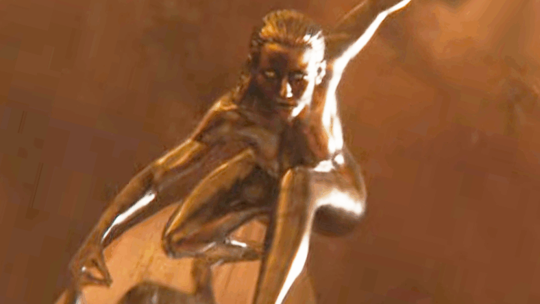 The Silver Surfer (Julia Garner) cuts across a wave of star dust in The Fantastic Four: First Steps (2025), Marvel Studios