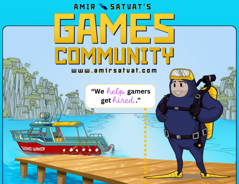 Amir Satvat parodies 'Dave the Diver' in the opening graphic to his Amir Satvat's Gaming Community webpage