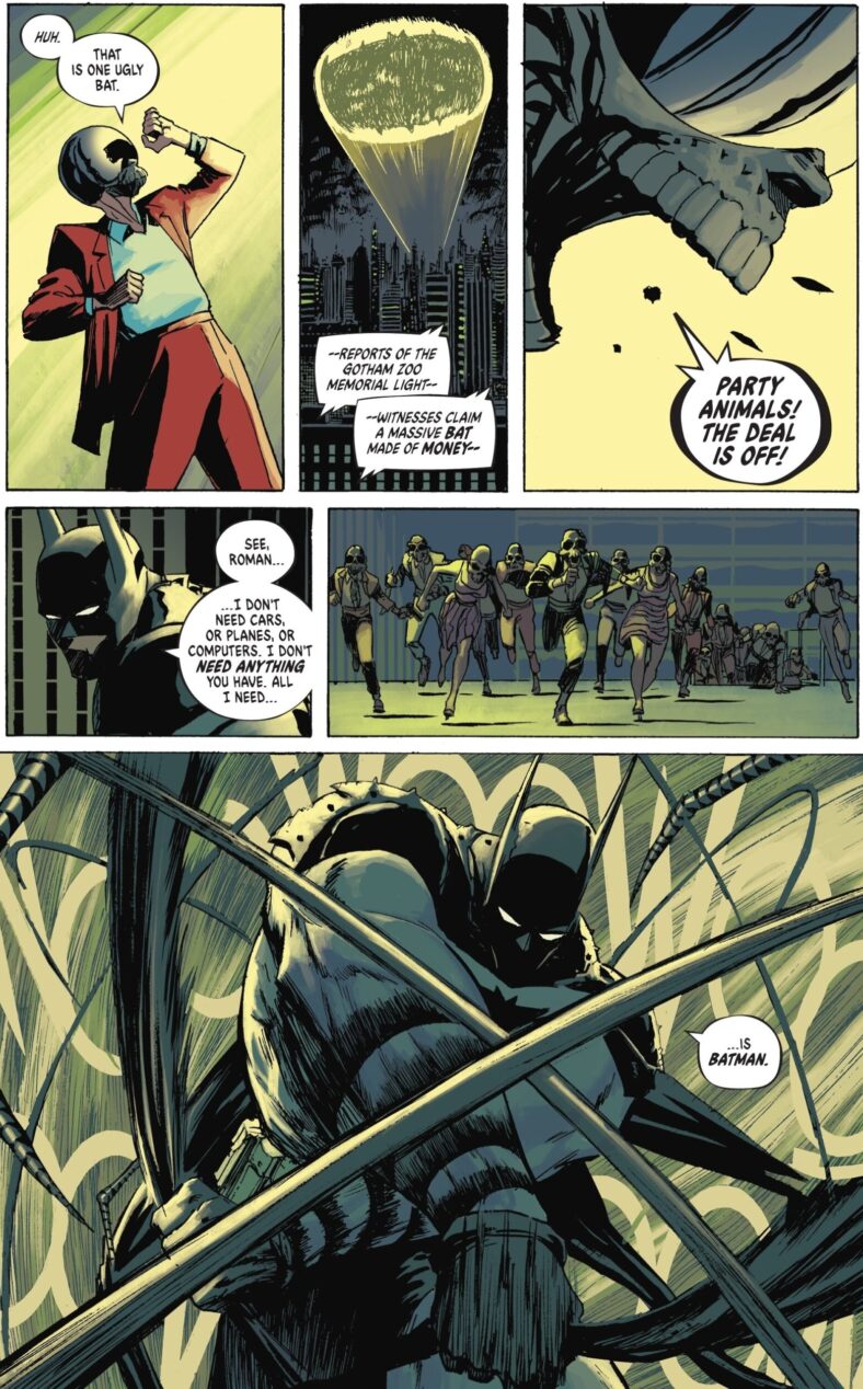 Batman unleashes his bat-hooks in Absolute Batman Vol. 1 #5 "The Zoo, Part Five" (2024), DC. Words by Scott Snyder, art by Nick Dragotta, Frank Martin, and Clayton Cowles.