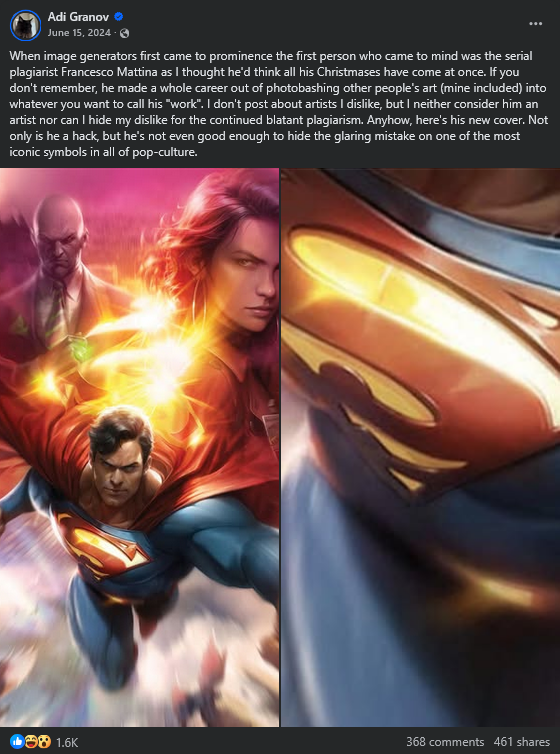 Marvel Comics artist Adi Granov calls out Francesco Mattina variant 'Superman' and 'Batman: The Brave and the Bold' covers for being generated via AI.