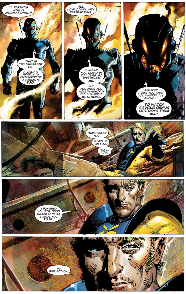 Hank Pym reaches out both physically and emotionally to Ultron in Avengers: Rage of Ultron Vol. 1 #1 (2015), Marvel Comics.Words by Rick Remender, art by Jerome Opeña, Pepe Larraz, Mark Morales, Dean White, Rachelle Rosenberg, Dono Sánchez-Almara.