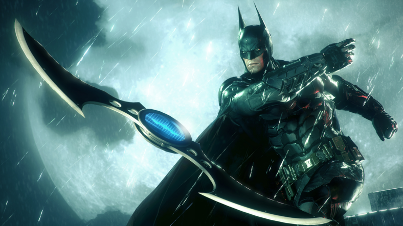 Batman (Kevin Conroy) hurls a remote-controlled Batarang in Batman: Arkham Knight (2015), Warner Bros. Interactive Entertainment