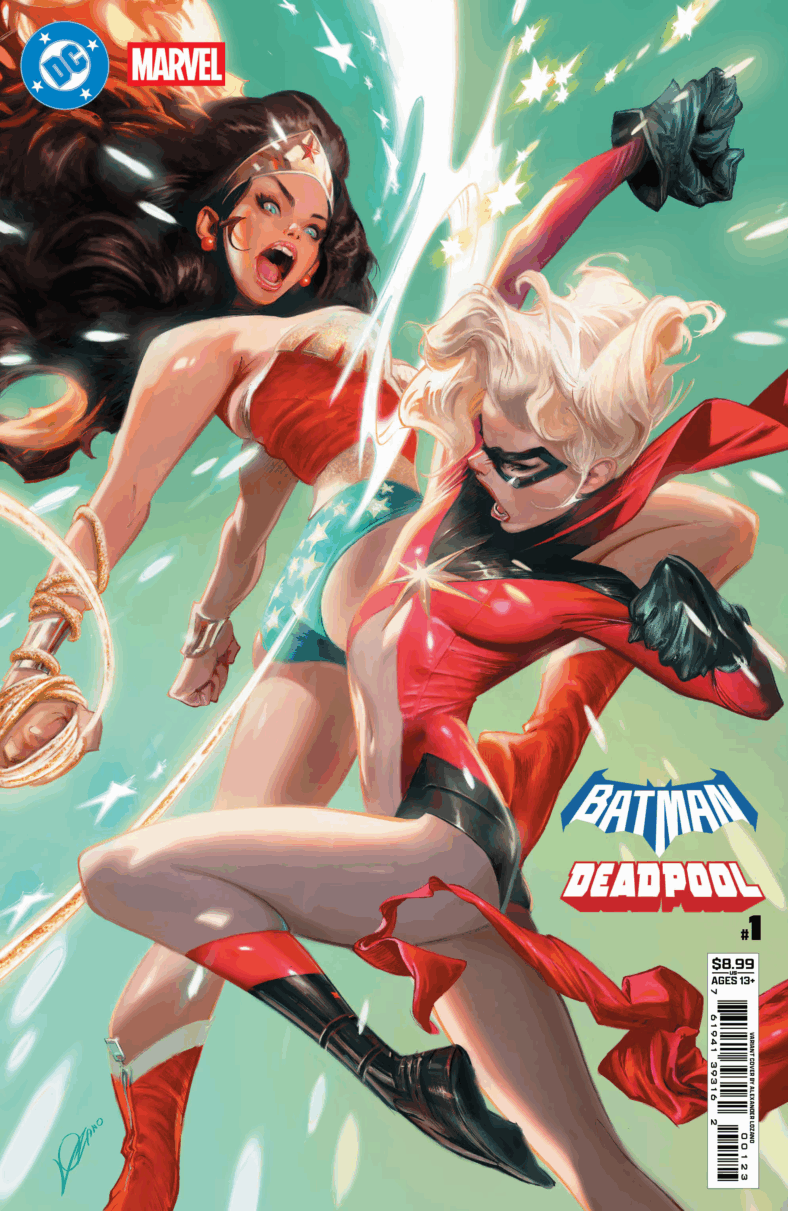 Wonder Woman spars with Ms. Marvel on Alexander Lozano's variant cover to Batman/Deadpool Vol. 1 #1 (2025), DC/Marvel Comics