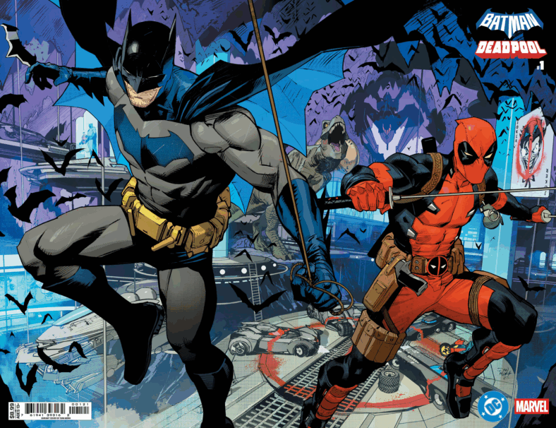 A new dynamic duo emerges on Dan Mora's wraparound cover to Batman/Deadpool Vol. 1 #1 (2025), DC/Marvel Comics